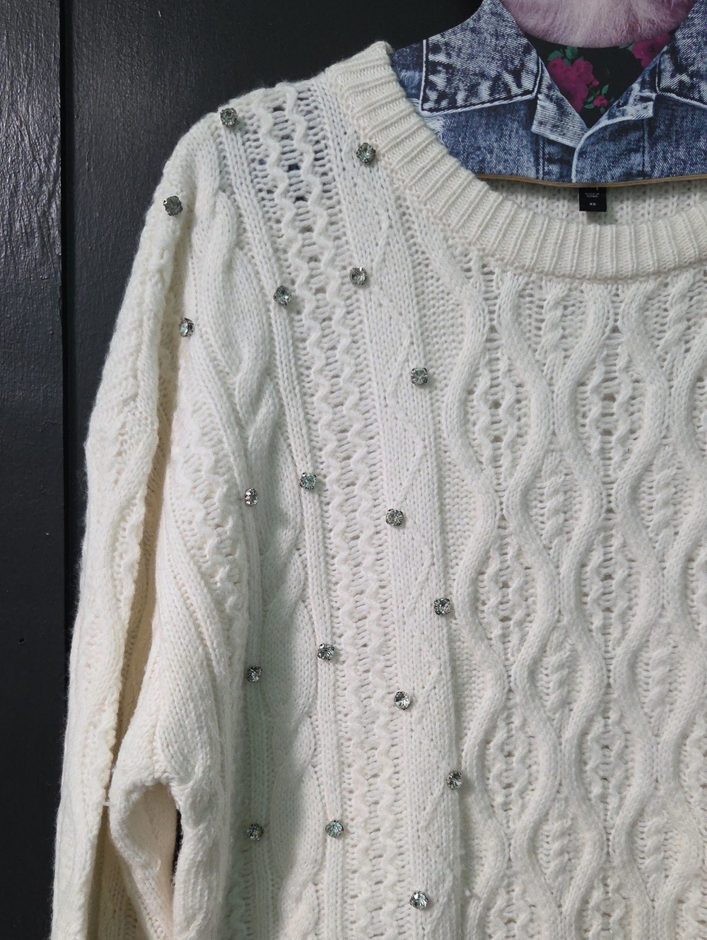 Express Rhinestone Cable Knit Sweater - Picture 2 of 4